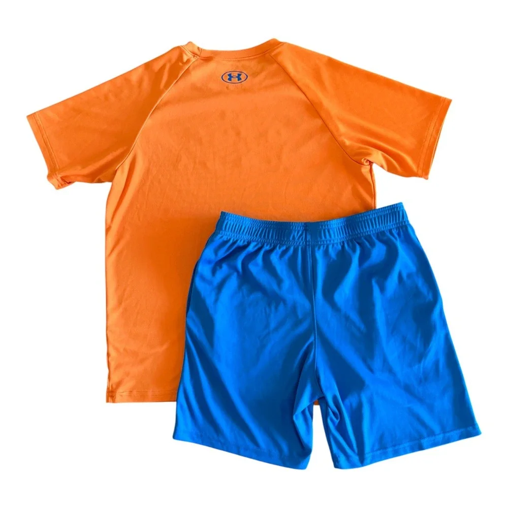 Under Armour Boys Orange Blue Athletic Shirt Shorts Set - Youth Large